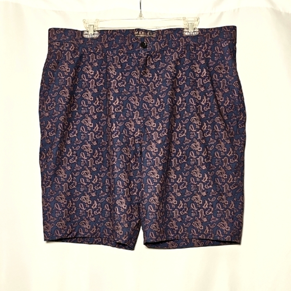 MAELREG Mens Performance Proflex Navy Blue Maroon Paisley Golf Shorts Size 40